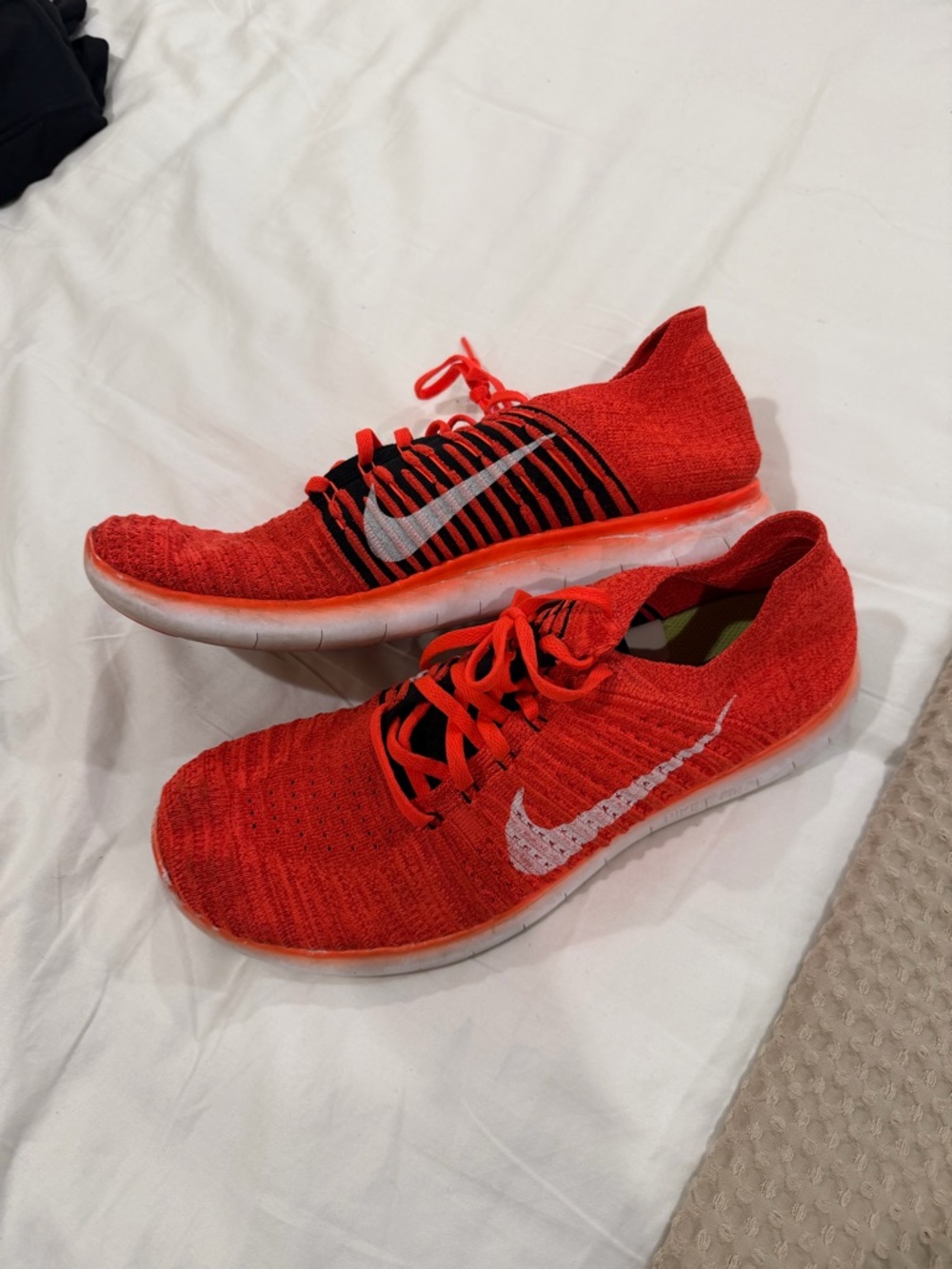 Nike bright orange Fly Knit Running Shoes with White Swoosh